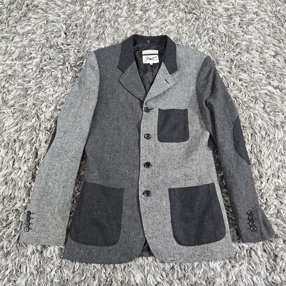 Marc Ecko Cut & Sew Mens Gray Wool Blend Colorblock Patchwork Blazer Jacket M